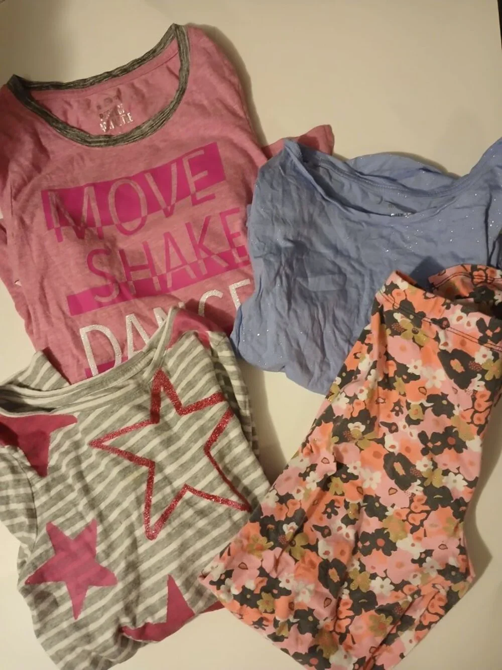Girls Size 12 Lot 3 Shirts 1 Leggings Pair Pink/Purple/Flowers